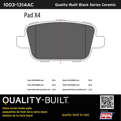 Quality-Built Black Series Ceramic Brake Pads 1003-1314AC