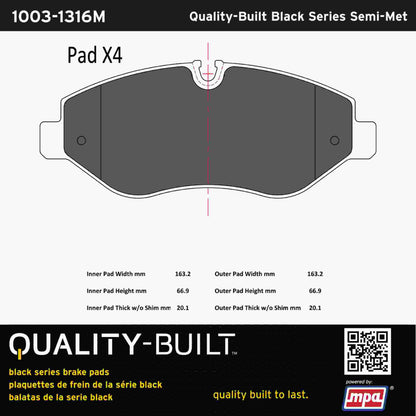 Quality-Built Black Series Semi-Metallic Brake Pads 1003-1316M
