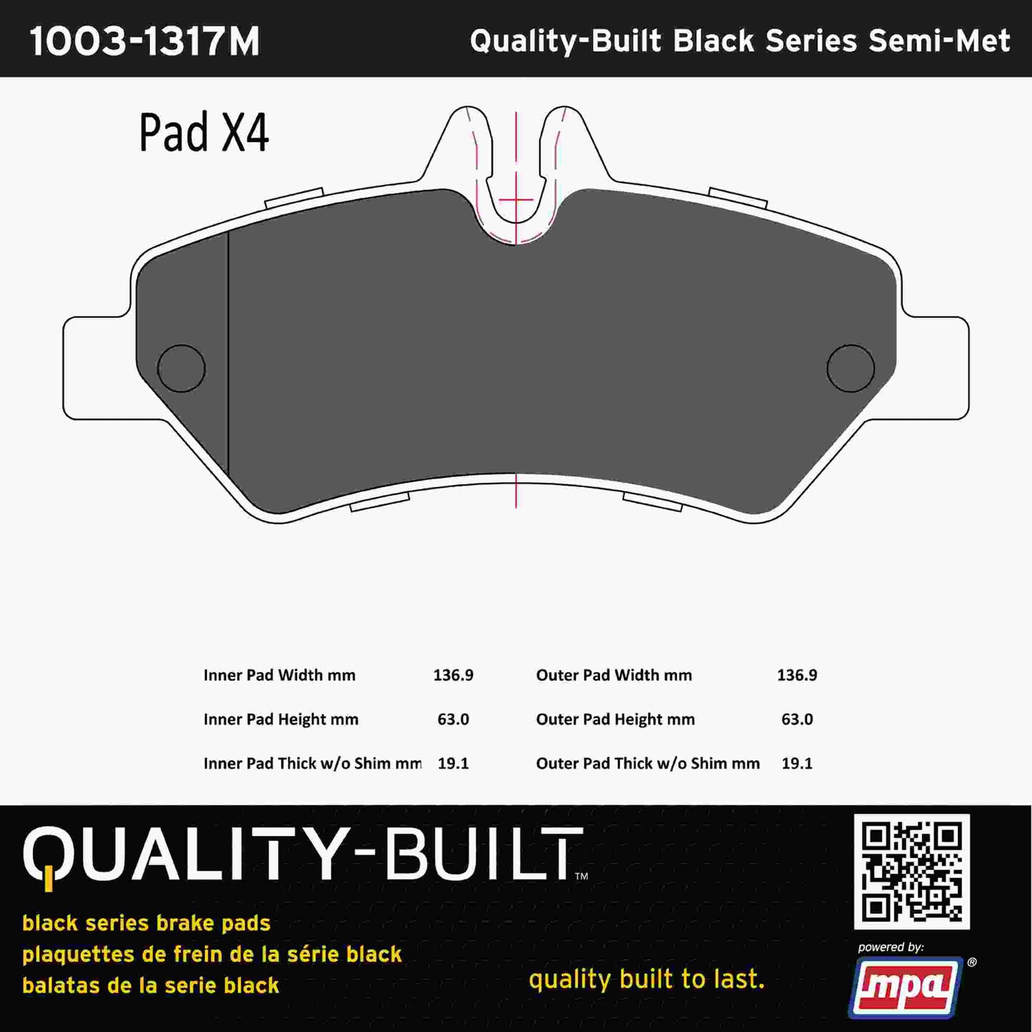 Quality-Built Black Series Semi-Metallic Brake Pads 1003-1317M