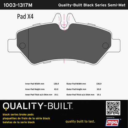 Quality-Built Black Series Semi-Metallic Brake Pads 1003-1317M