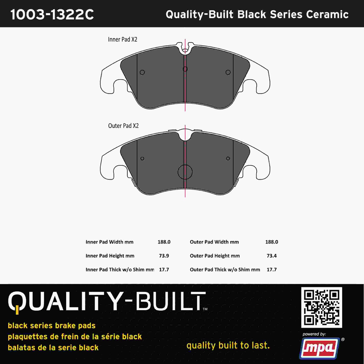 Quality-Built Black Series Ceramic Brake Pads 1003-1322C