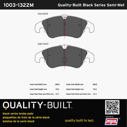 Quality-Built Black Series Semi-Metallic Brake Pads 1003-1322M