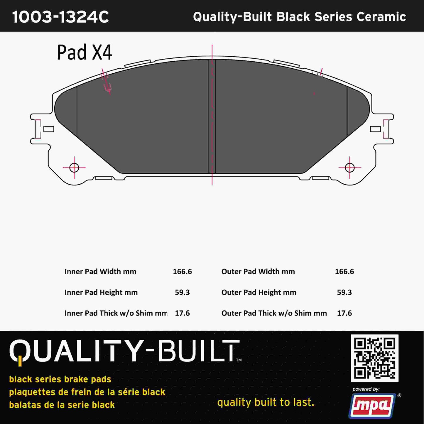 Quality-Built Black Series Ceramic Brake Pads 1003-1324C