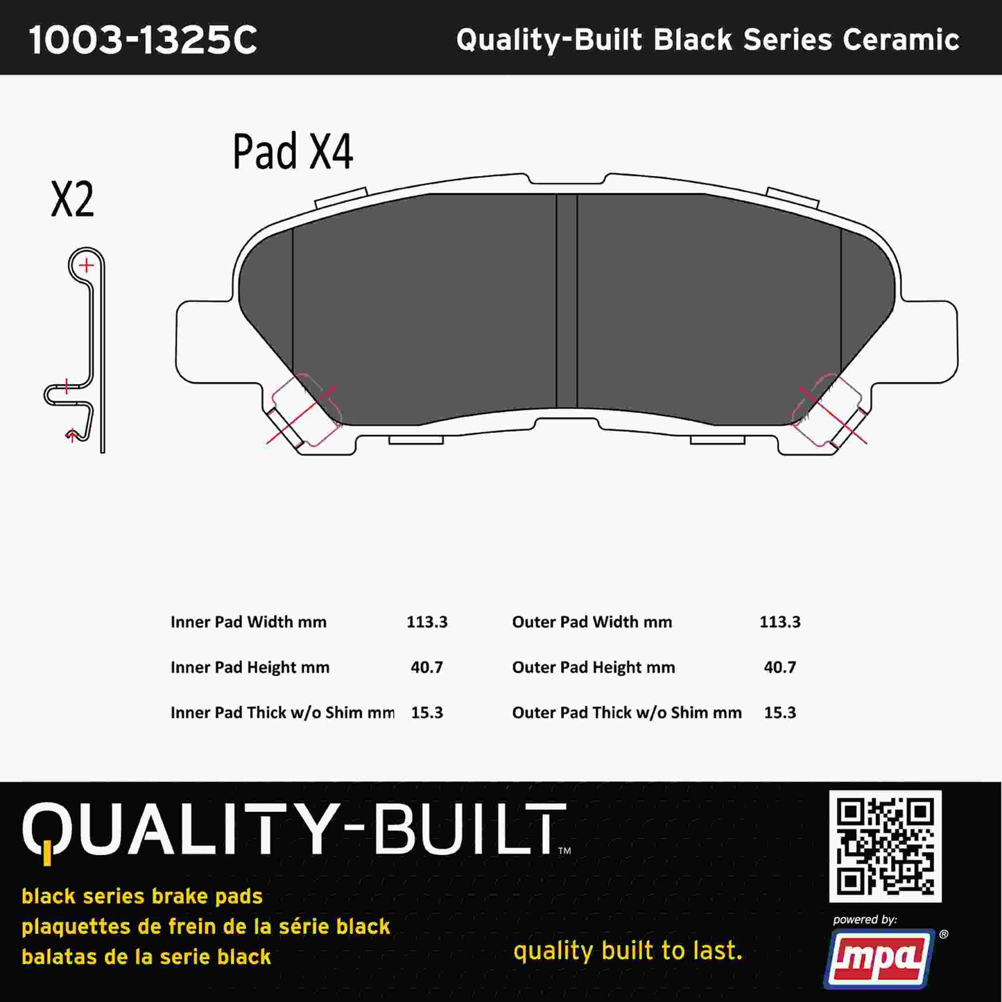 Quality-Built Black Series Ceramic Brake Pads 1003-1325C