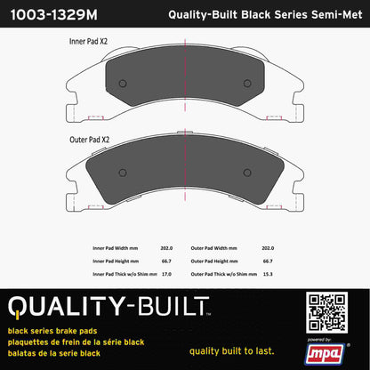 Quality-Built Black Series Semi-Metallic Brake Pads 1003-1329M