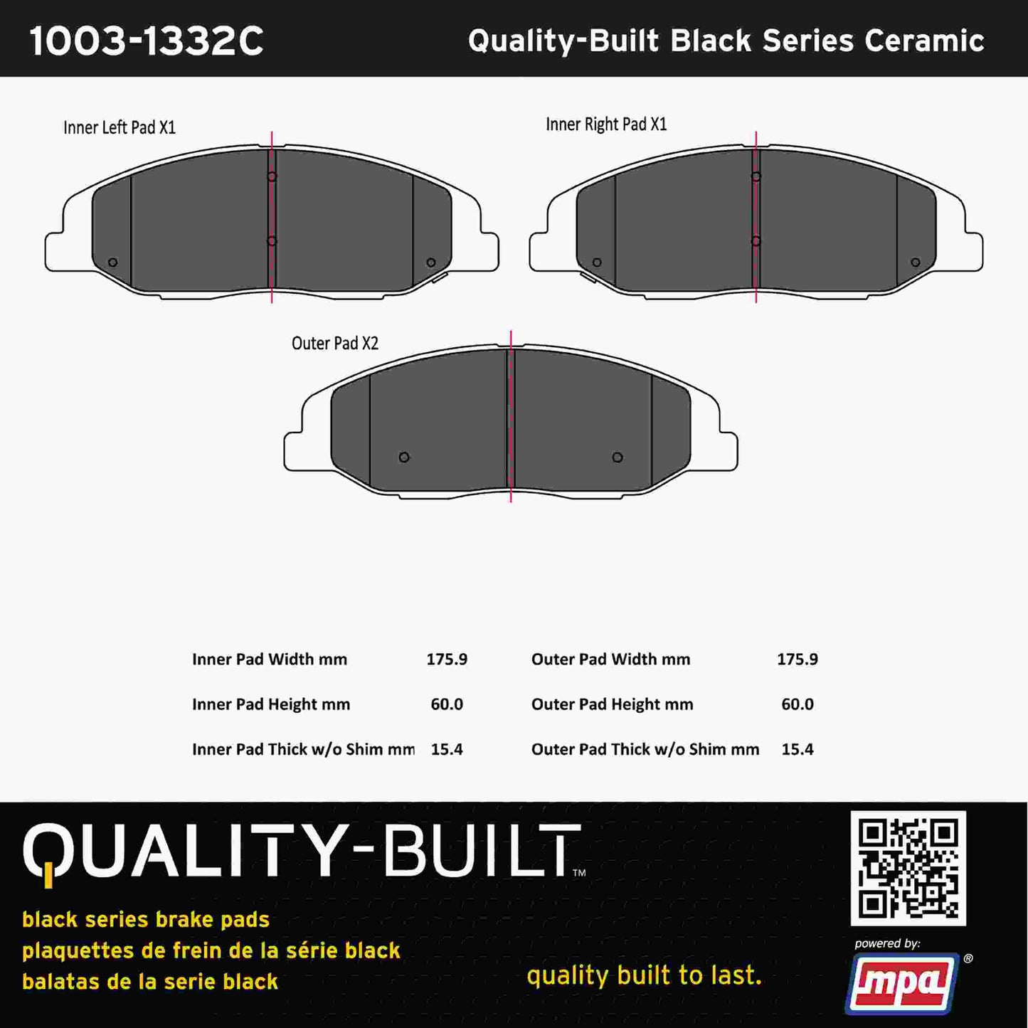 Quality-Built Black Series Ceramic Brake Pads 1003-1332C