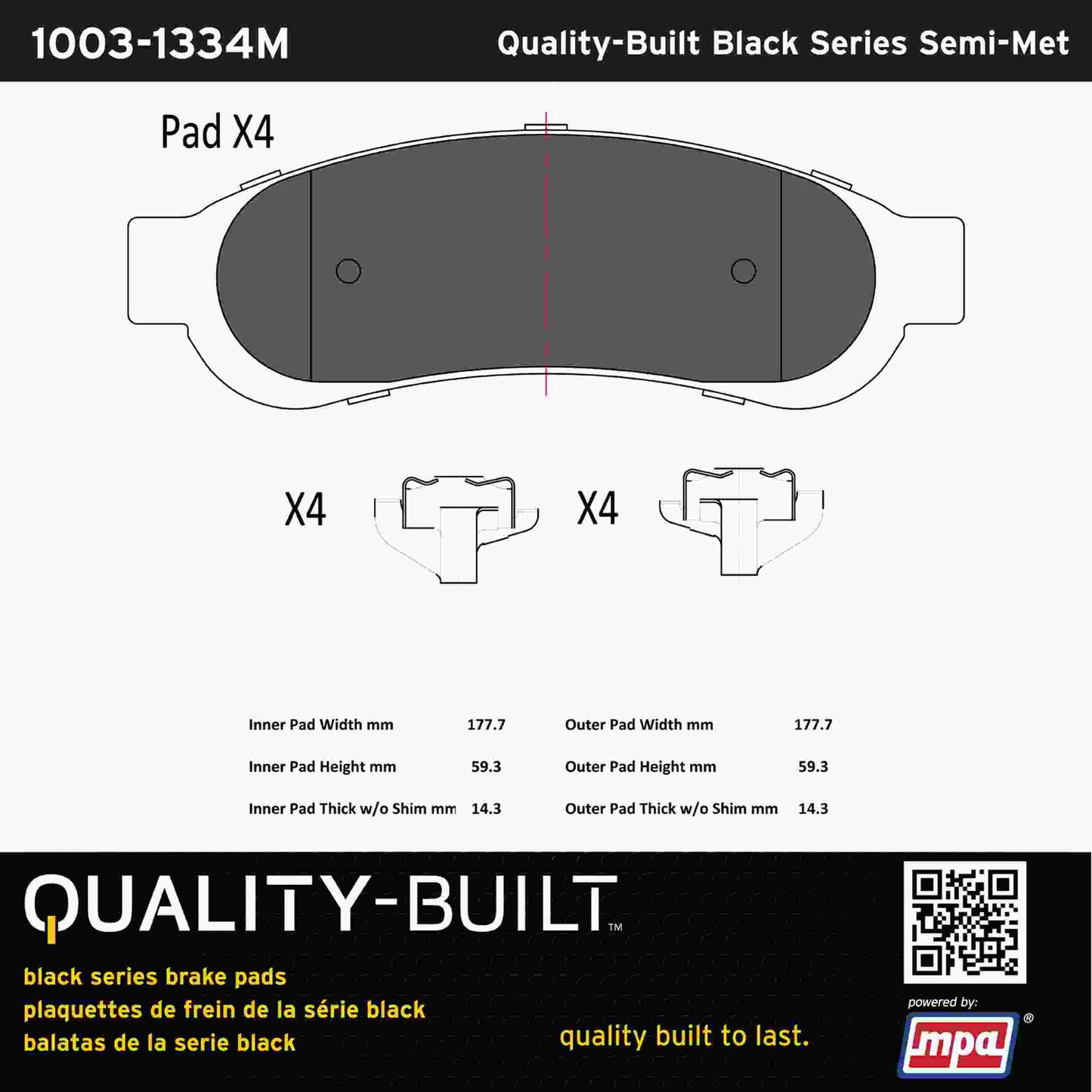 Quality-Built Black Series Semi-Metallic Brake Pads 1003-1334M