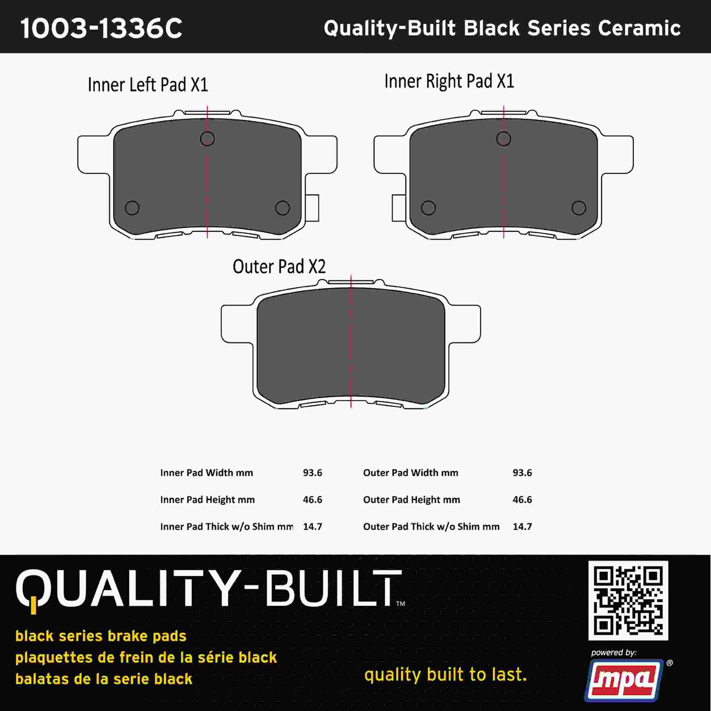 Quality-Built Black Series Ceramic Brake Pads 1003-1336C