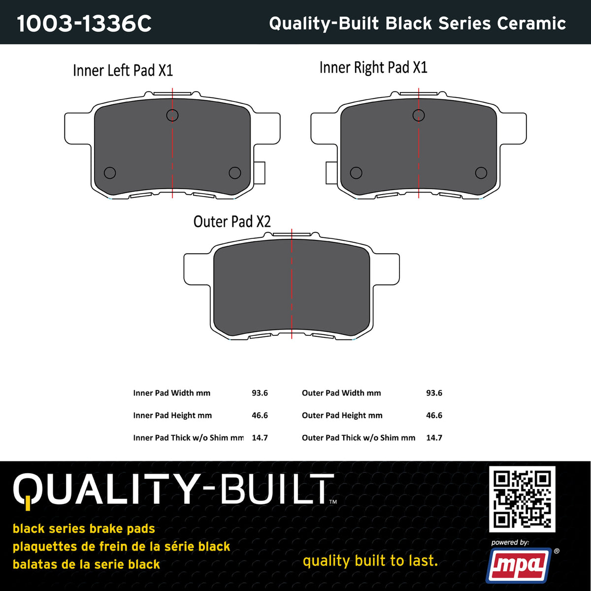 Quality-Built Black Series Ceramic Brake Pads 1003-1336C