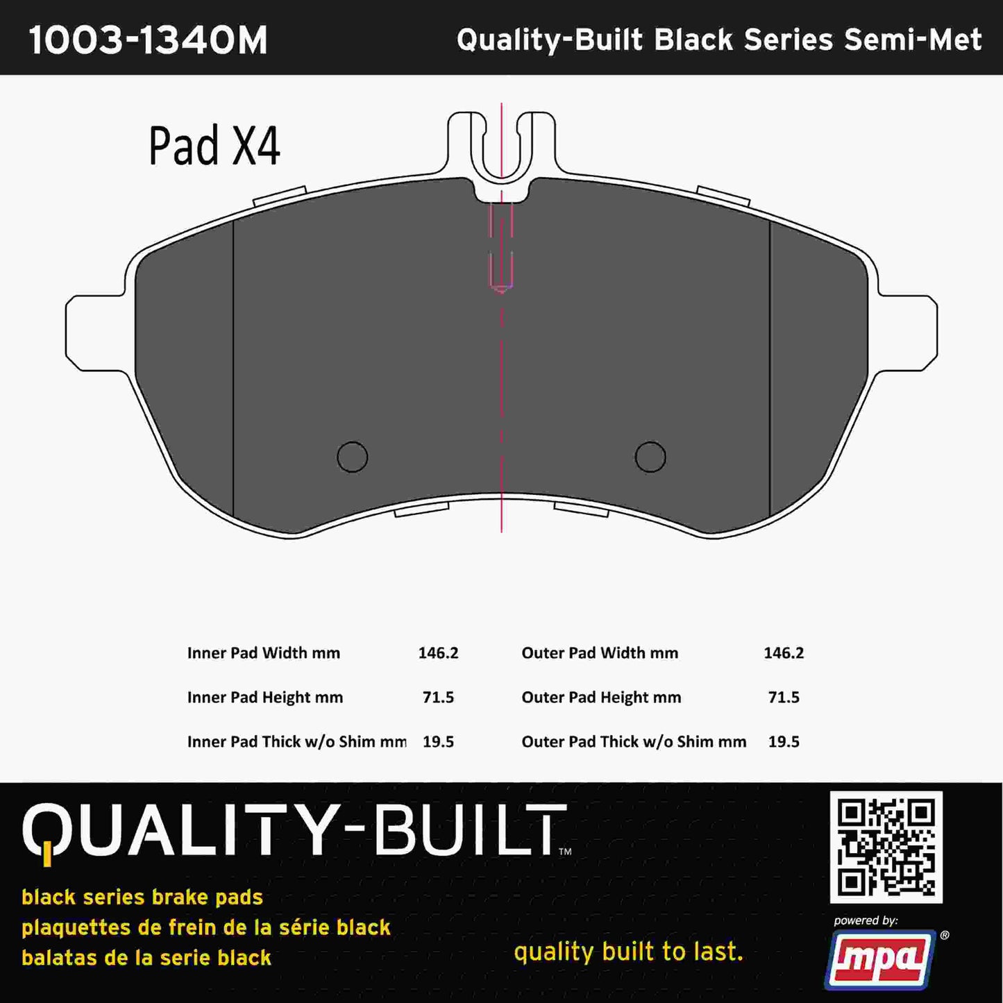 Quality-Built Black Series Semi-Metallic Brake Pads 1003-1340M