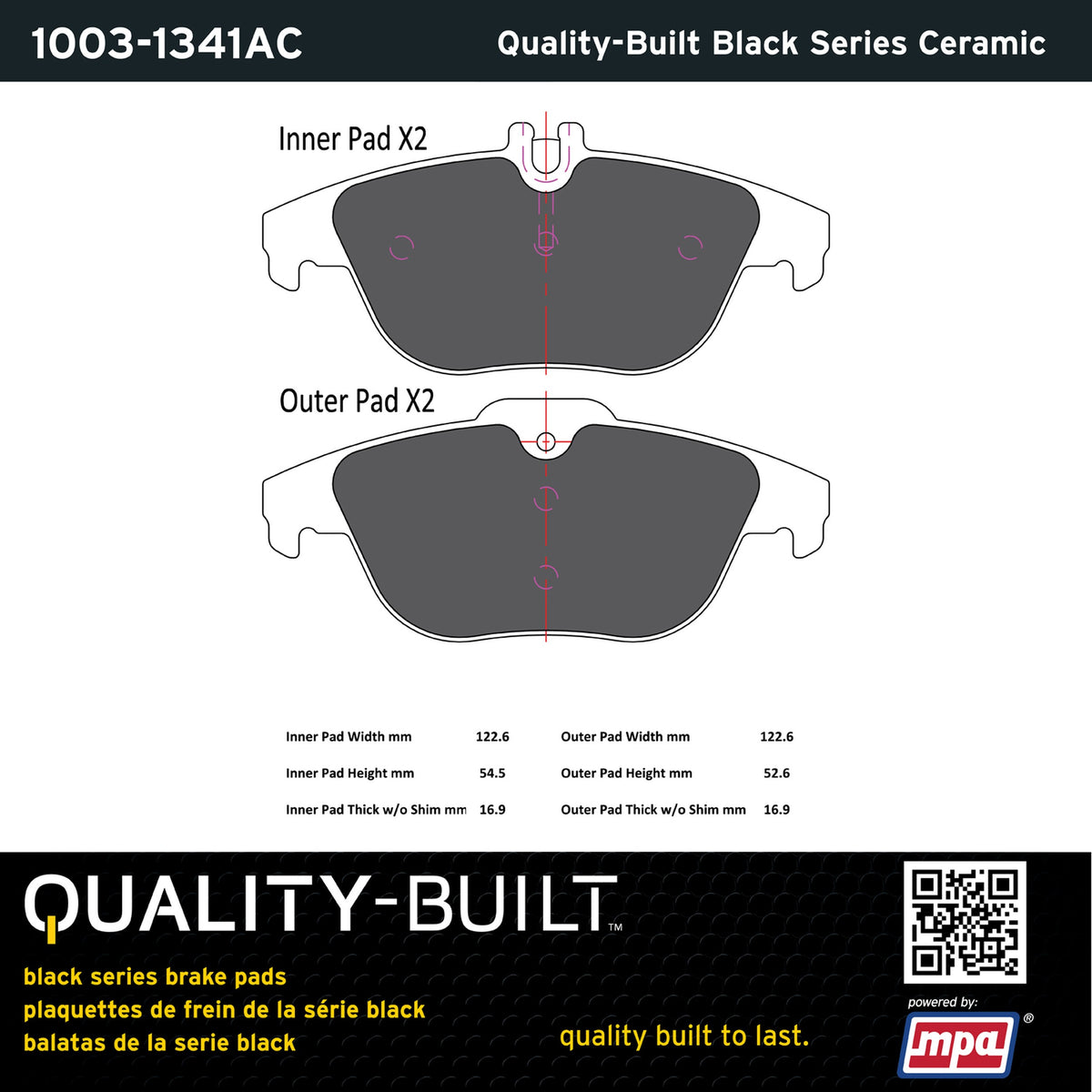 Quality-Built Black Series Ceramic Brake Pads 1003-1341AC
