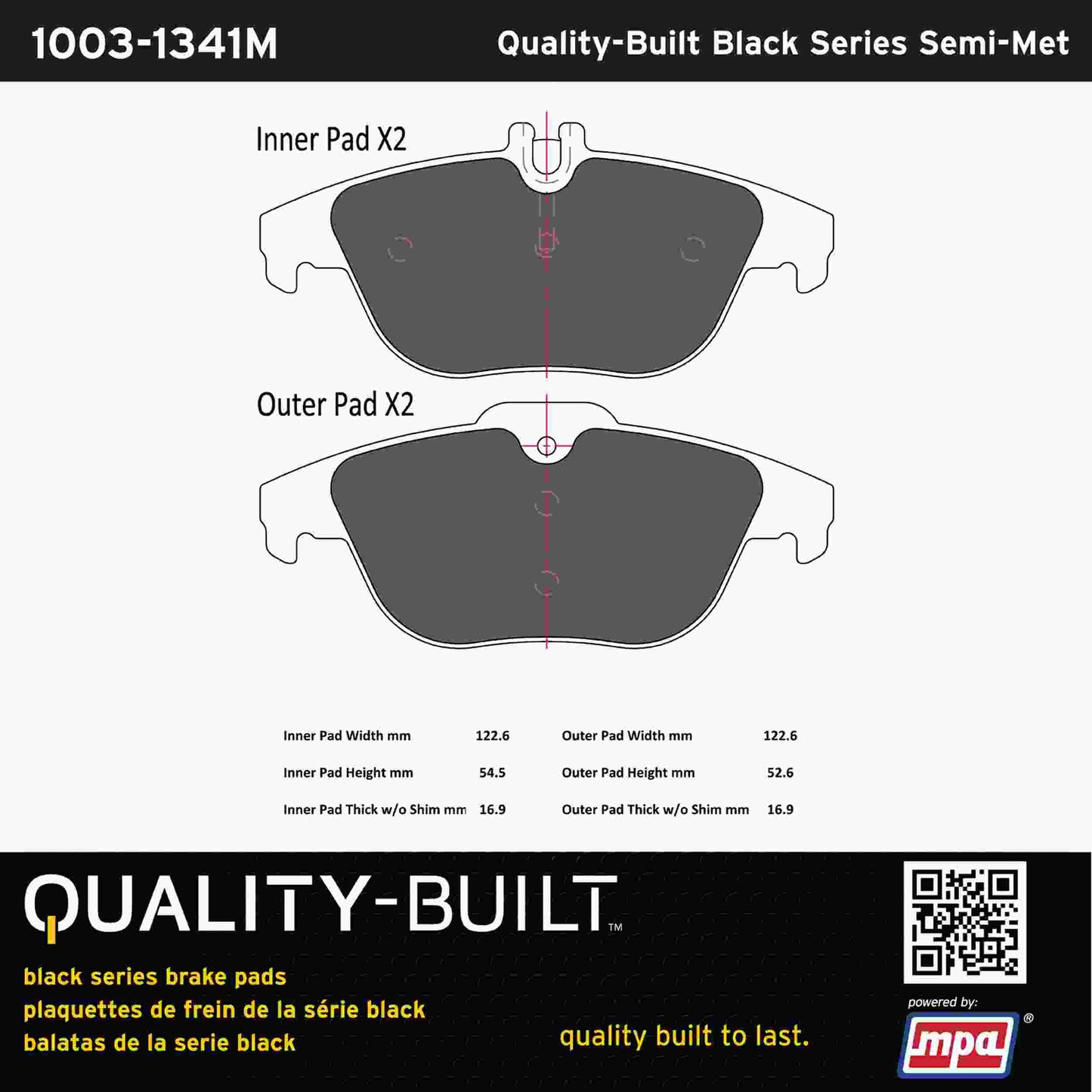 Quality-Built Black Series Semi-Metallic Brake Pads 1003-1341M