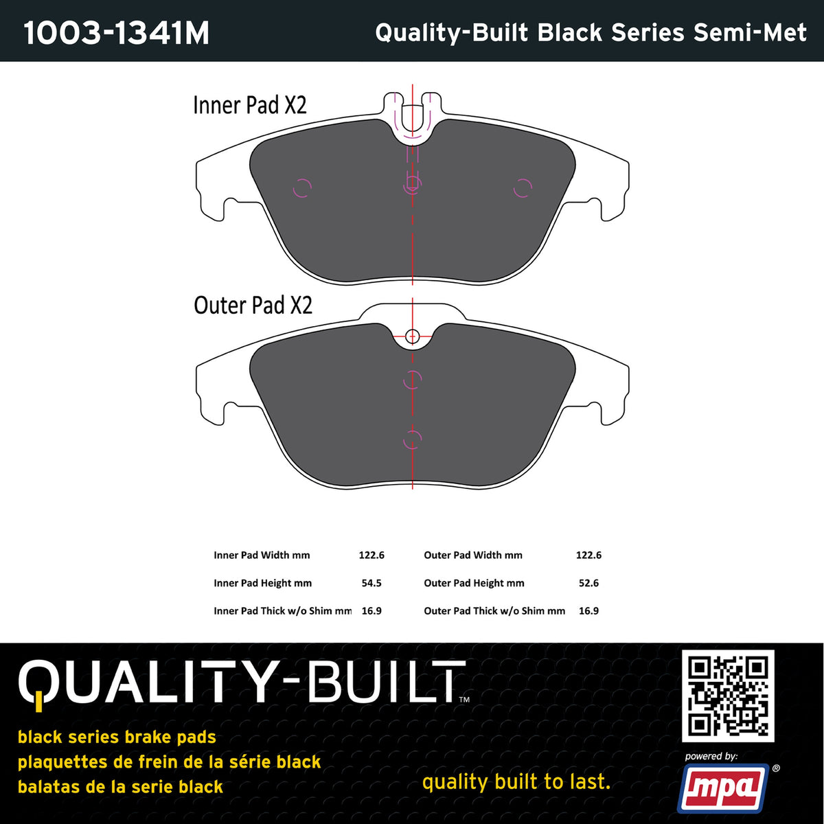 Quality-Built Black Series Semi-Metallic Brake Pads 1003-1341M
