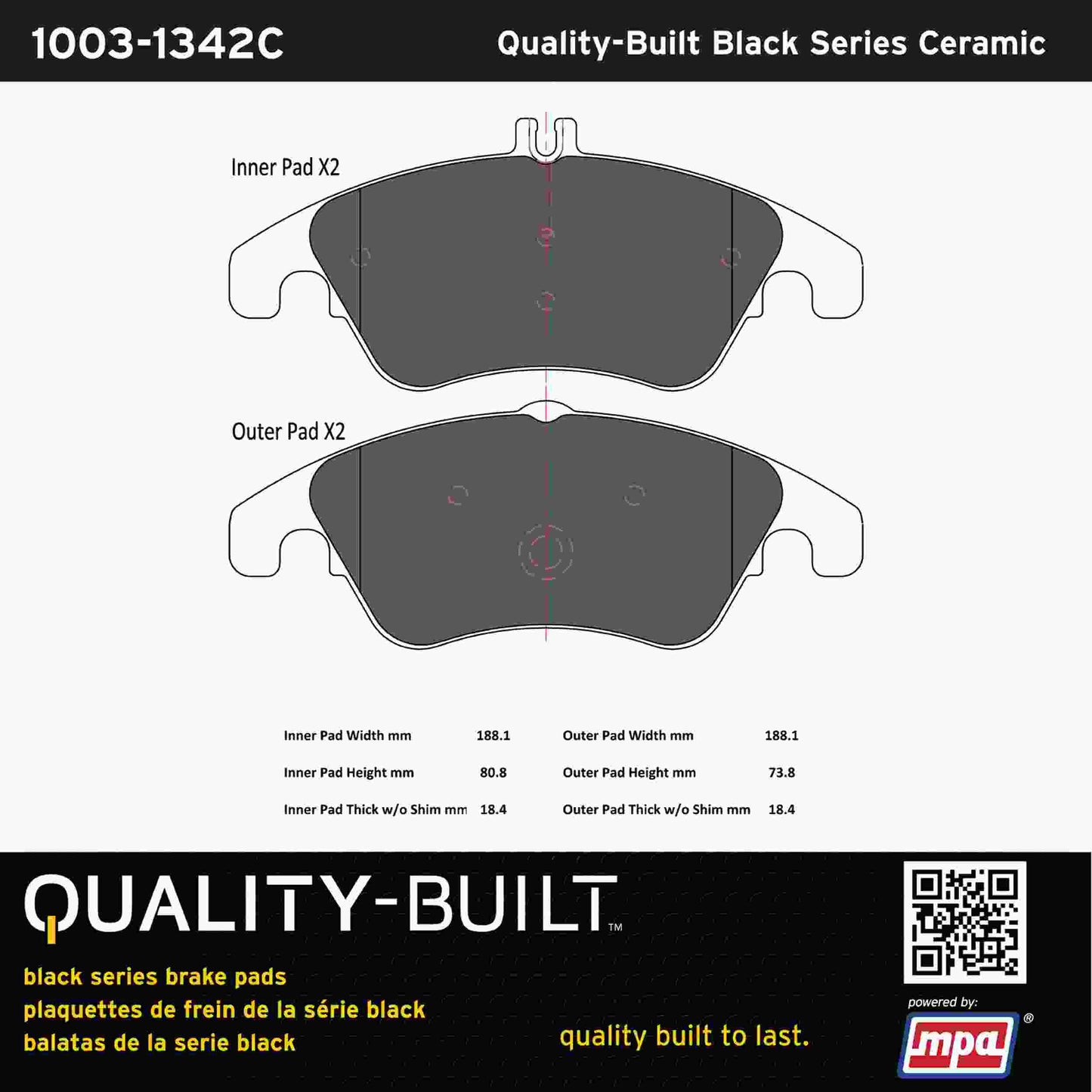 Quality-Built Black Series Ceramic Brake Pads 1003-1342C