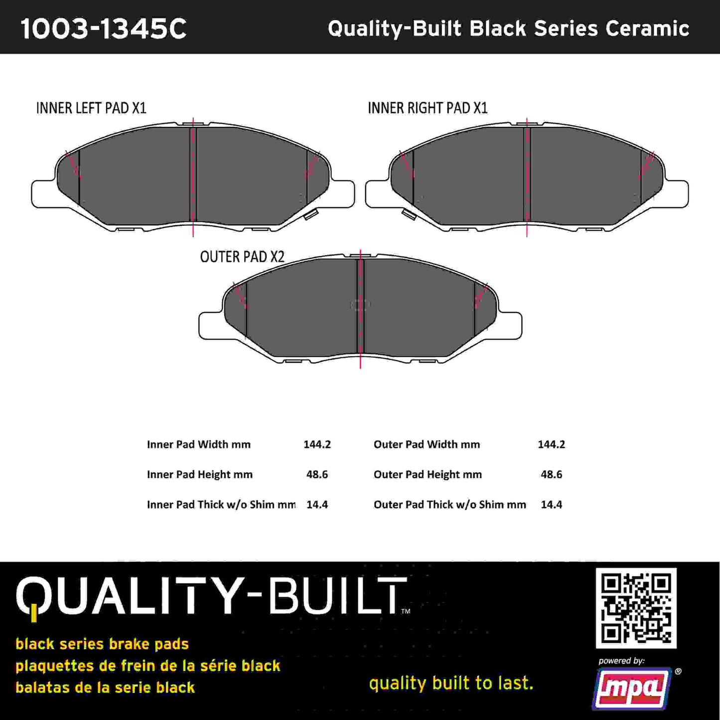 Quality-Built Black Series Ceramic Brake Pads 1003-1345C