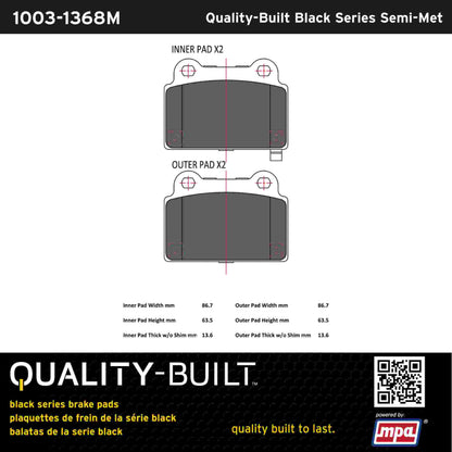 Quality-Built Black Series Semi-Metallic Brake Pads 1003-1368M