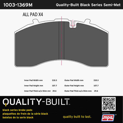 Quality-Built Black Series Semi-Metallic Brake Pads 1003-1369M