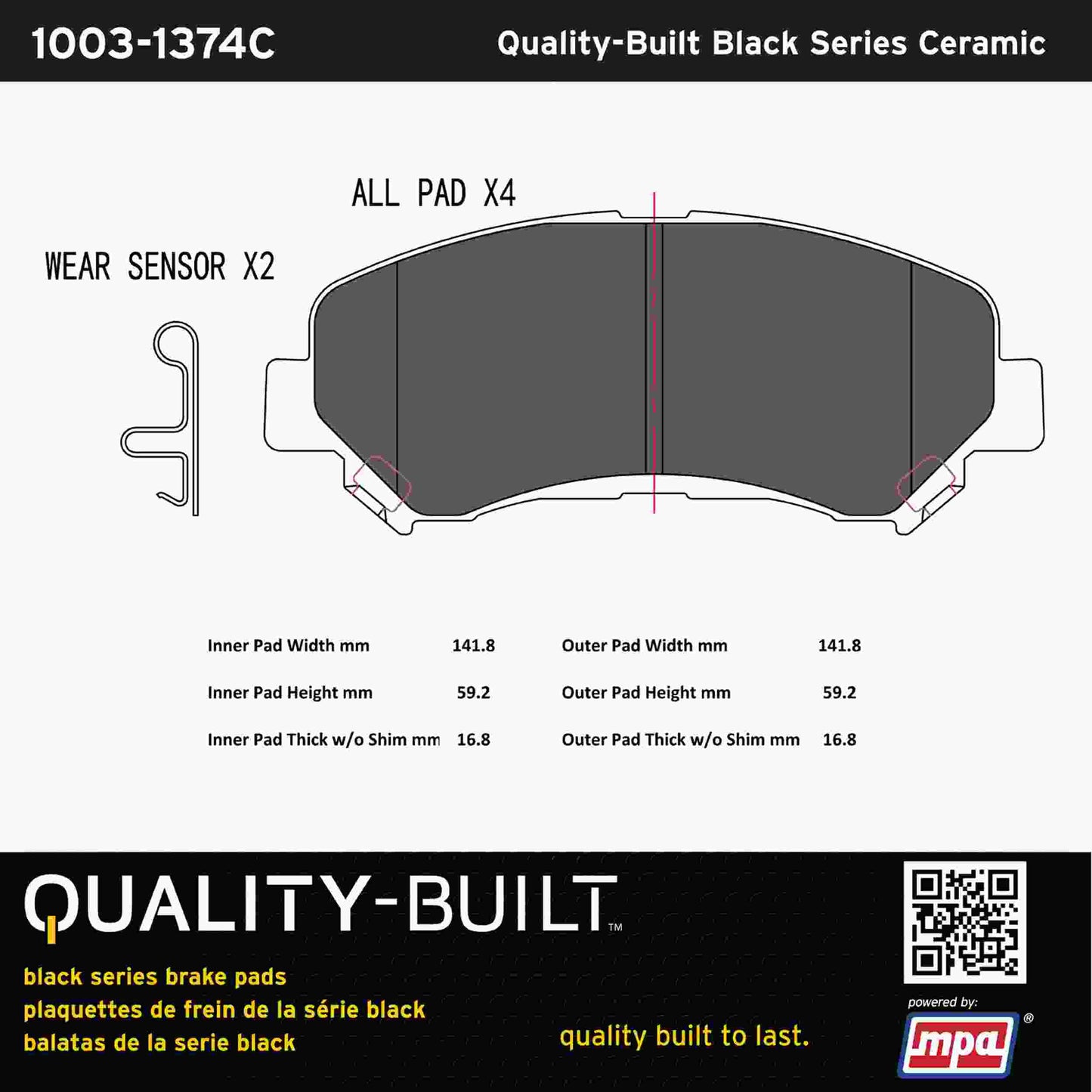 Quality-Built Black Series Ceramic Brake Pads 1003-1374C