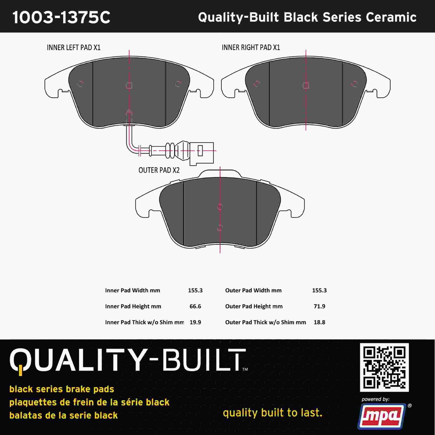 Quality-Built Black Series Ceramic Brake Pads 1003-1375C
