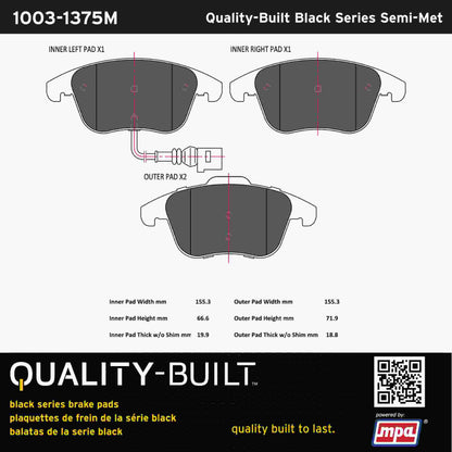 Quality-Built Black Series Semi-Metallic Brake Pads 1003-1375M