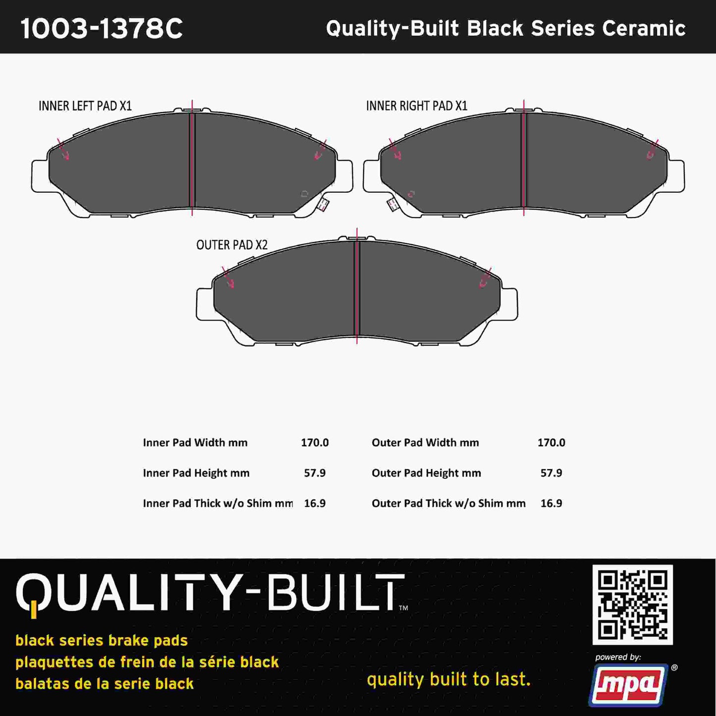 Quality-Built Black Series Ceramic Brake Pads 1003-1378C