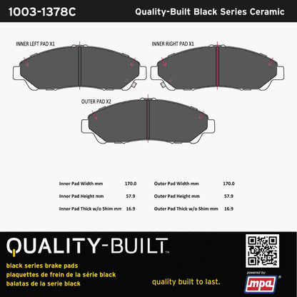 Quality-Built Black Series Ceramic Brake Pads 1003-1378C