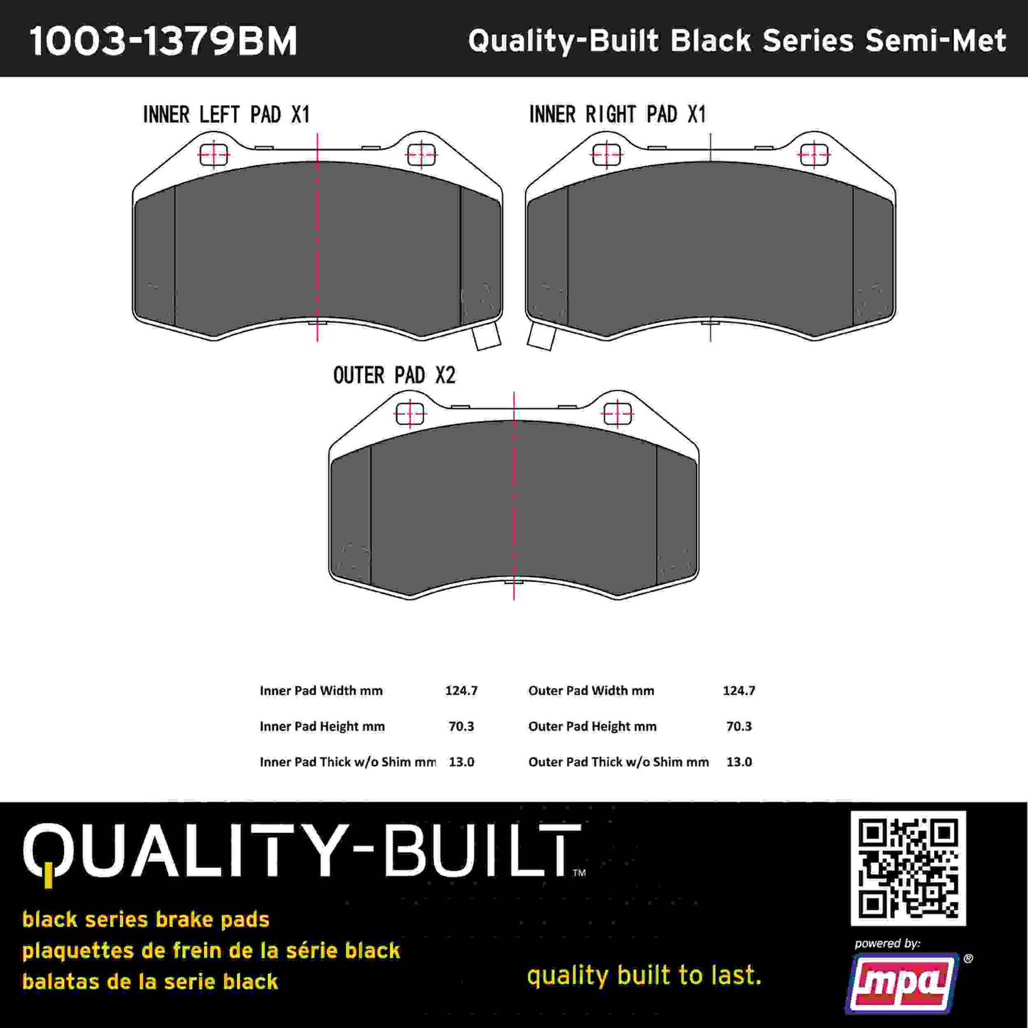 Quality-Built Black Series Semi-Metallic Brake Pads 1003-1379BM