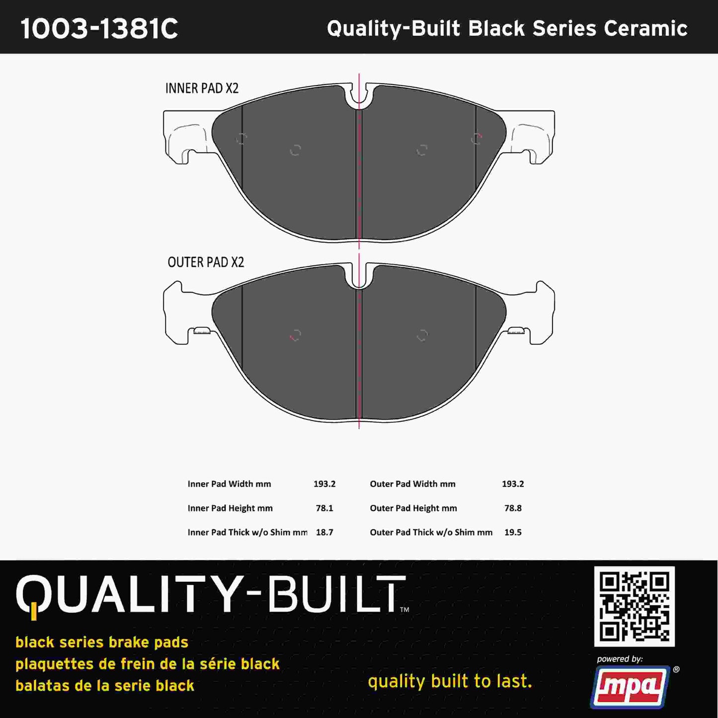 Quality-Built Black Series Ceramic Brake Pads 1003-1381C