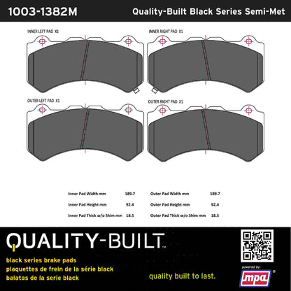 Quality-Built Black Series Semi-Metallic Brake Pads 1003-1382M