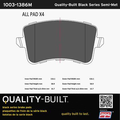 Quality-Built Black Series Semi-Metallic Brake Pads 1003-1386M