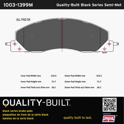 Quality-Built Black Series Semi-Metallic Brake Pads 1003-1399M