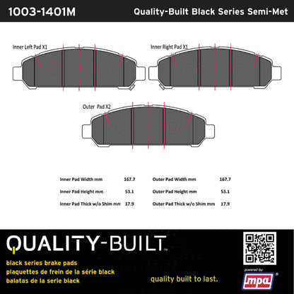Quality-Built Black Series Semi-Metallic Brake Pads 1003-1401M