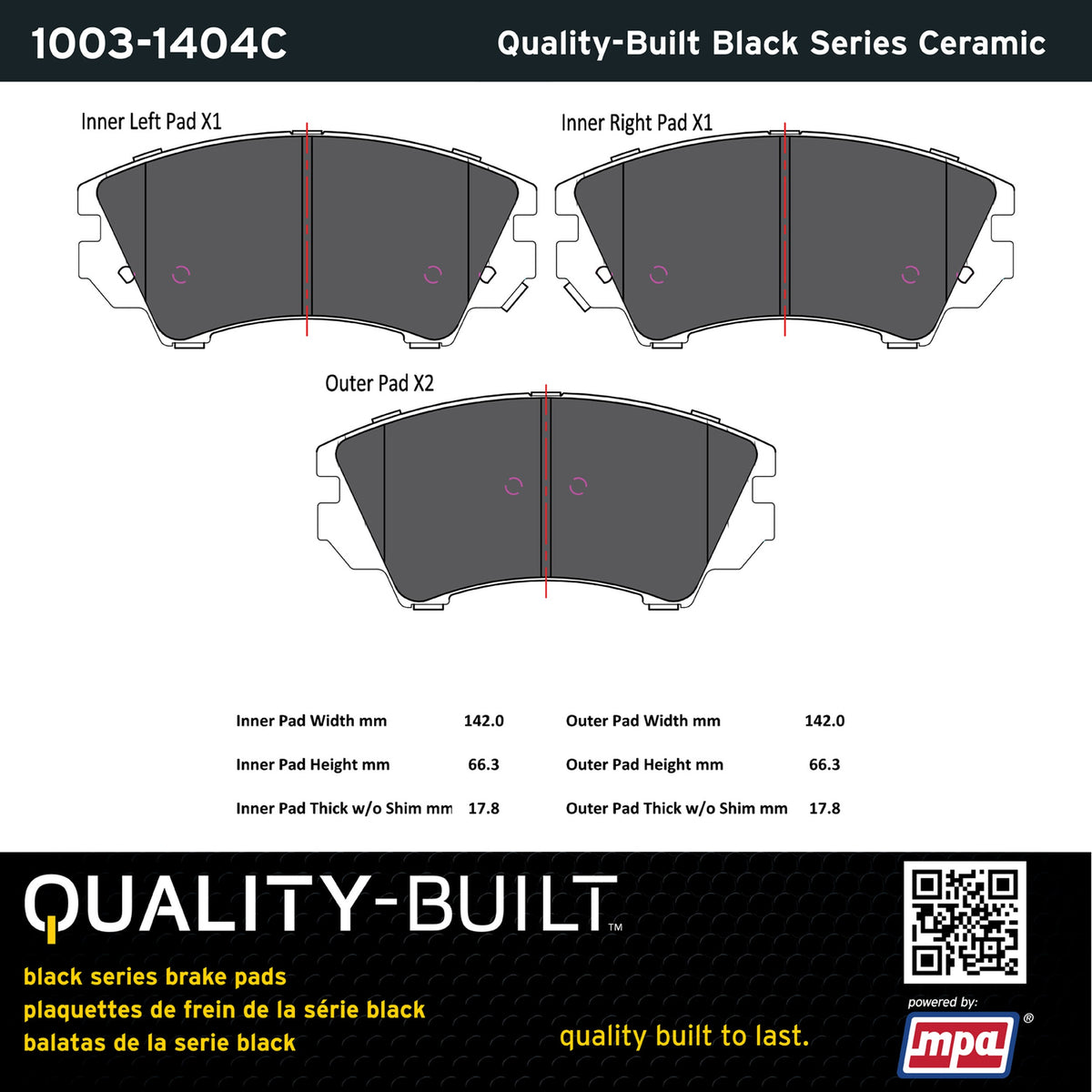 Quality-Built Black Series Ceramic Brake Pads 1003-1404C