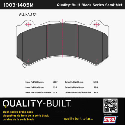 Quality-Built Black Series Semi-Metallic Brake Pads 1003-1405M