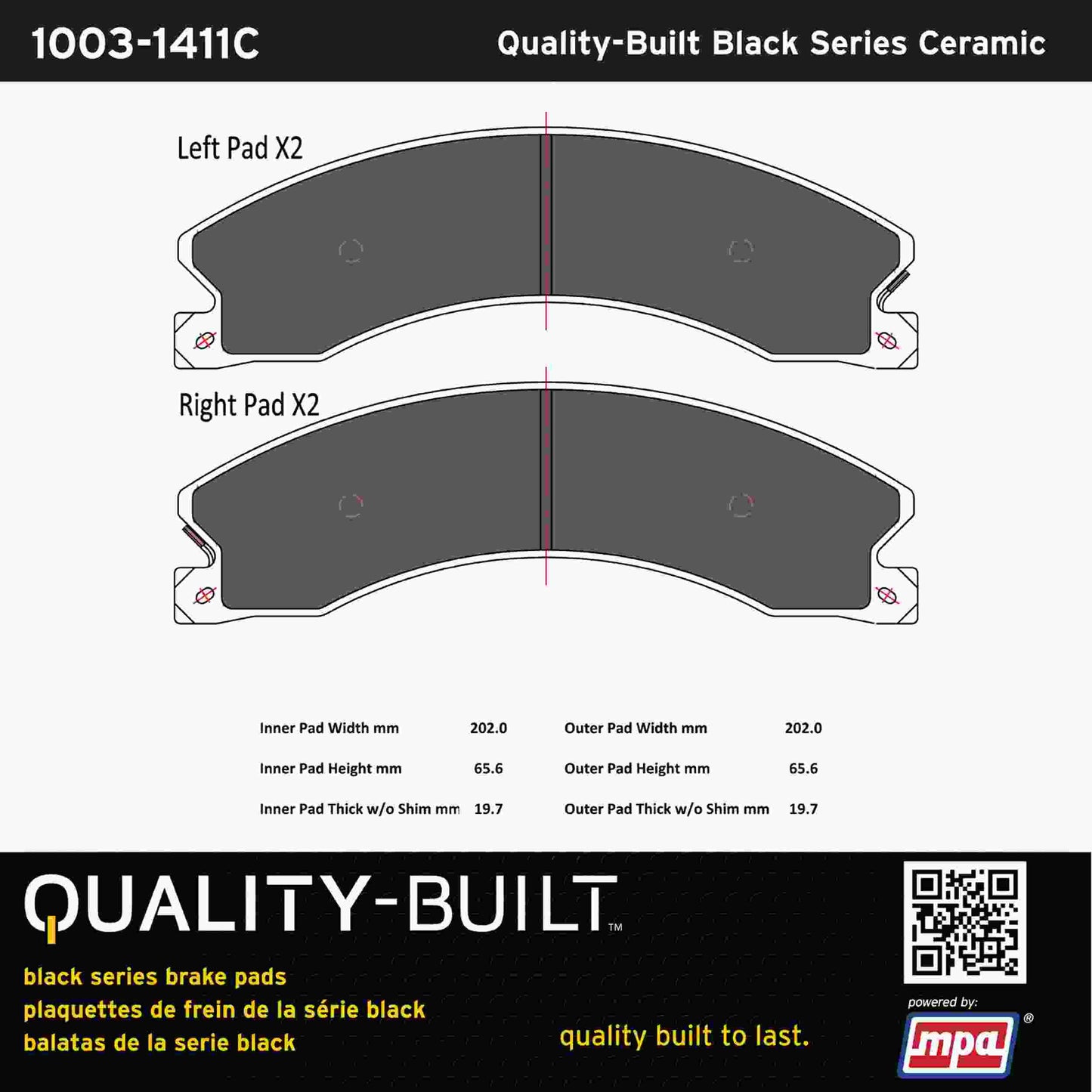 Quality-Built Black Series Ceramic Brake Pads 1003-1411C
