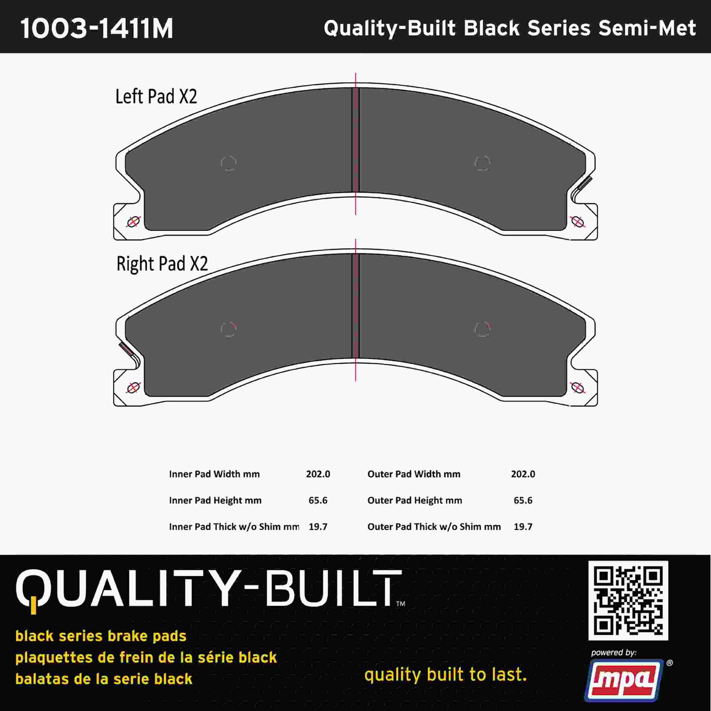 Quality-Built Black Series Semi-Metallic Brake Pads 1003-1411M