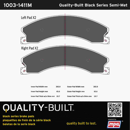Quality-Built Black Series Semi-Metallic Brake Pads 1003-1411M
