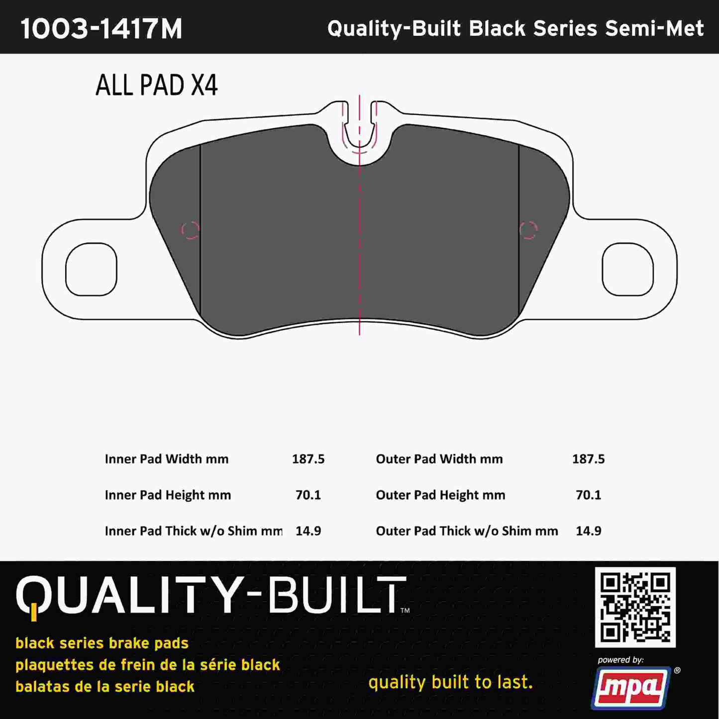 Quality-Built Black Series Semi-Metallic Brake Pads 1003-1417M