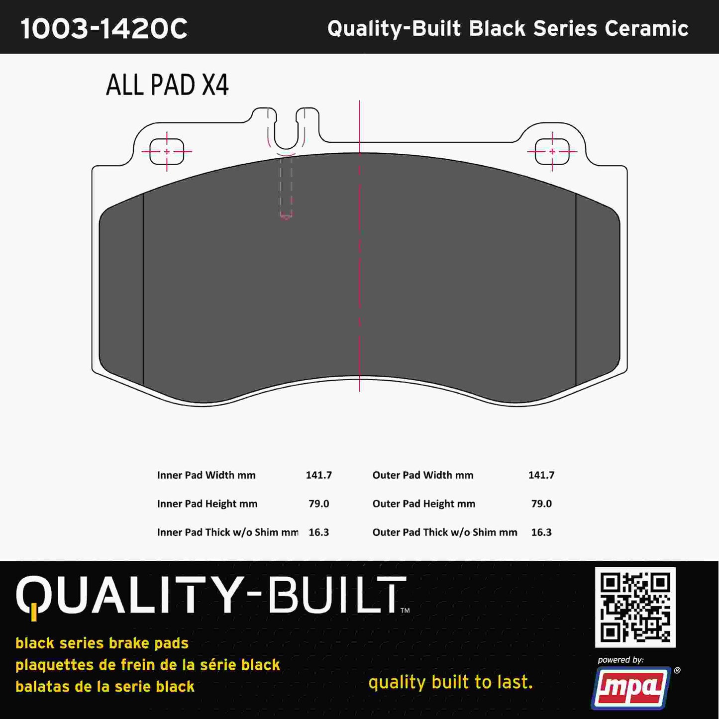 Quality-Built Black Series Ceramic Brake Pads 1003-1420C