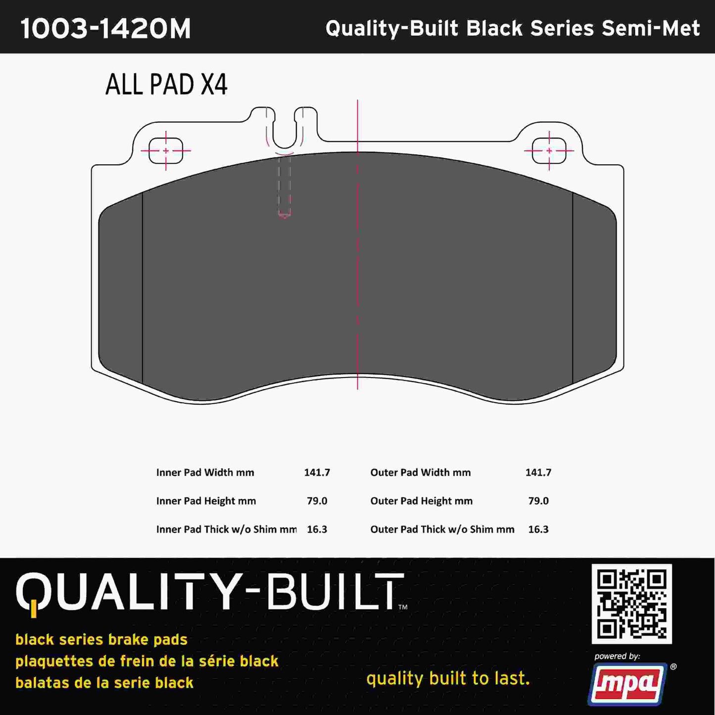 Quality-Built Black Series Semi-Metallic Brake Pads 1003-1420M