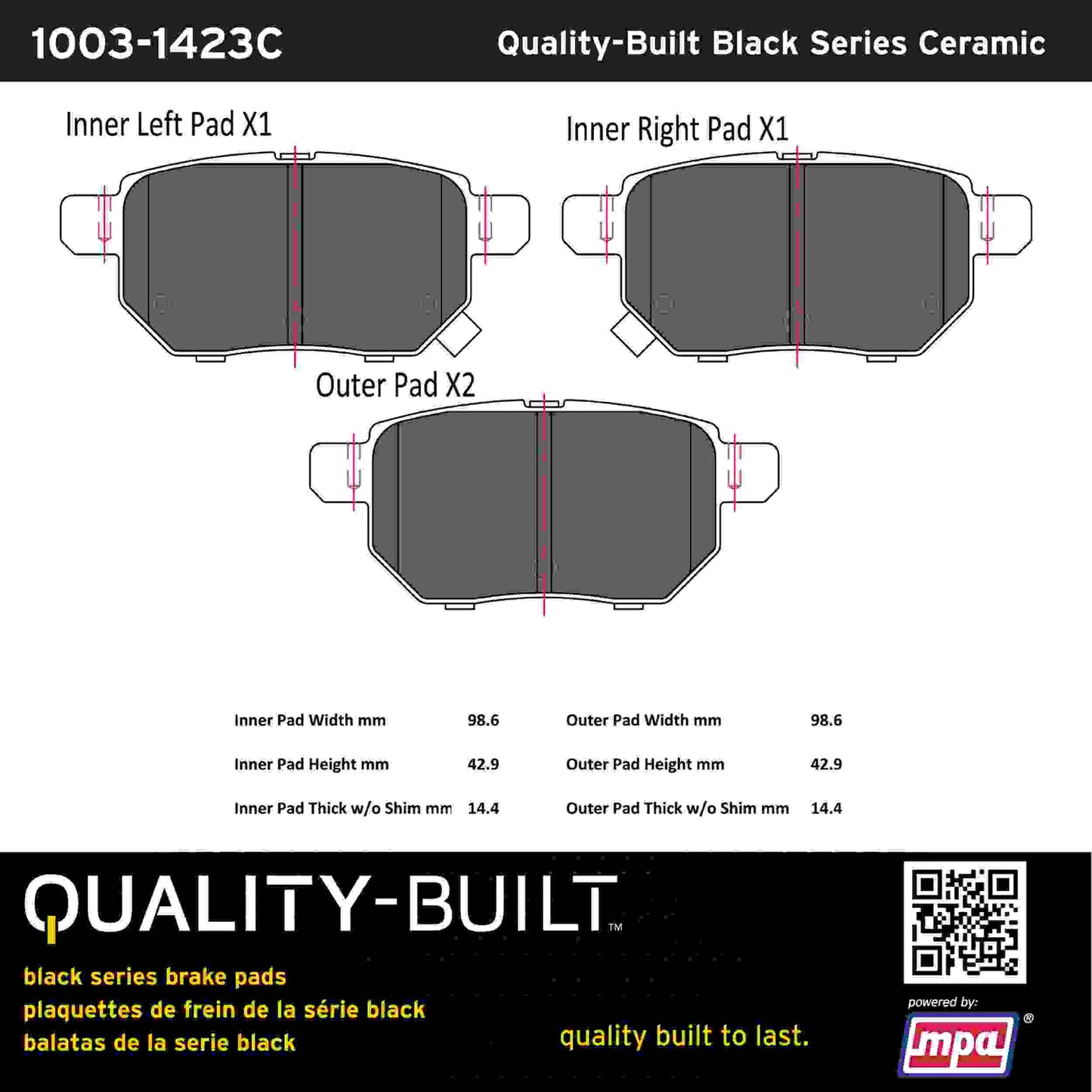 Quality-Built Black Series Ceramic Brake Pads 1003-1423C