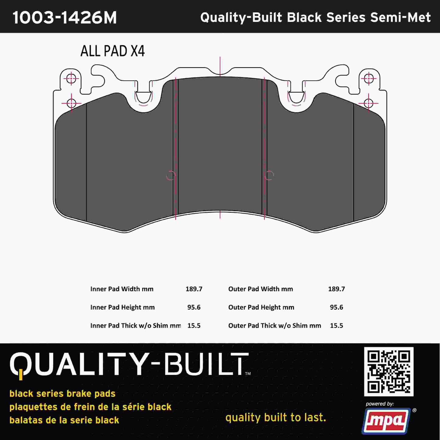 Quality-Built Black Series Semi-Metallic Brake Pads 1003-1426M