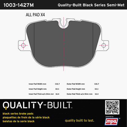 Quality-Built Black Series Semi-Metallic Brake Pads 1003-1427M