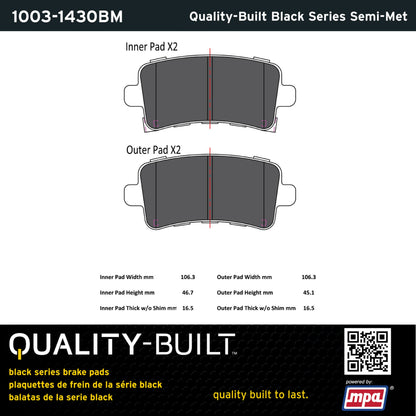 Quality-Built Black Series Semi-Metallic Brake Pads 1003-1430BM