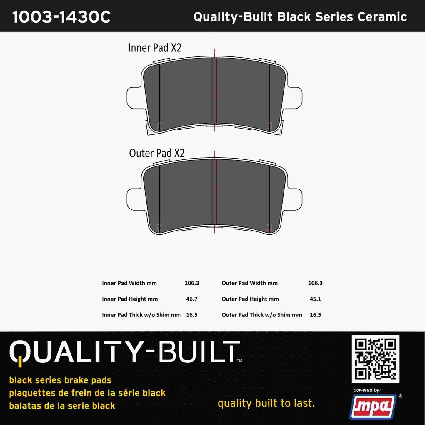 Quality-Built Black Series Ceramic Brake Pads 1003-1430C
