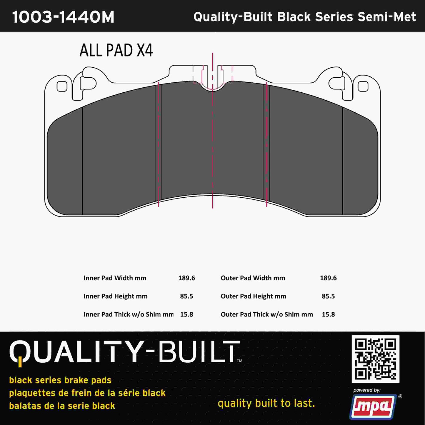 Quality-Built Black Series Semi-Metallic Brake Pads 1003-1440M
