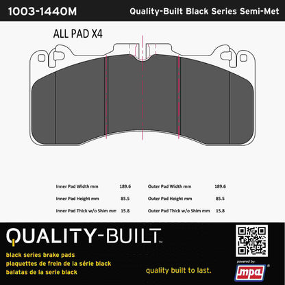 Quality-Built Black Series Semi-Metallic Brake Pads 1003-1440M