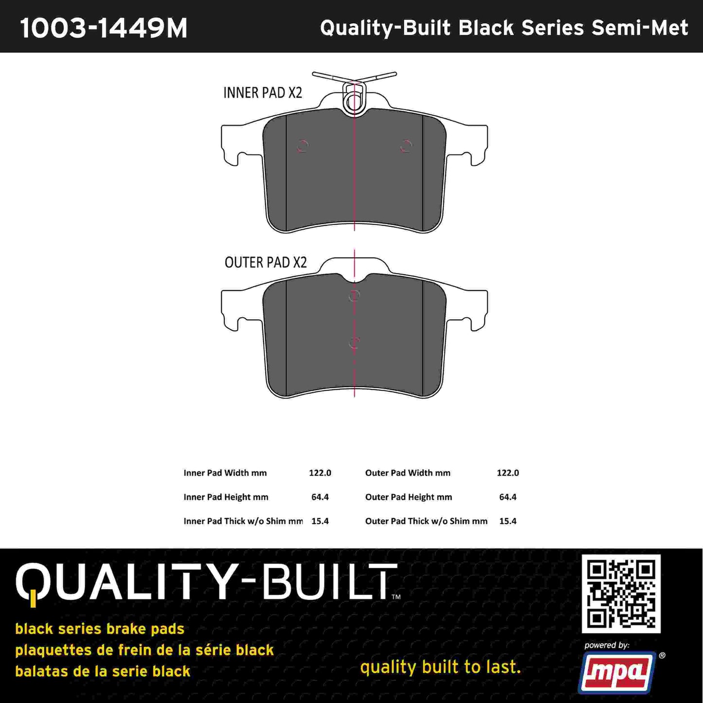 Quality-Built Black Series Semi-Metallic Brake Pads 1003-1449M