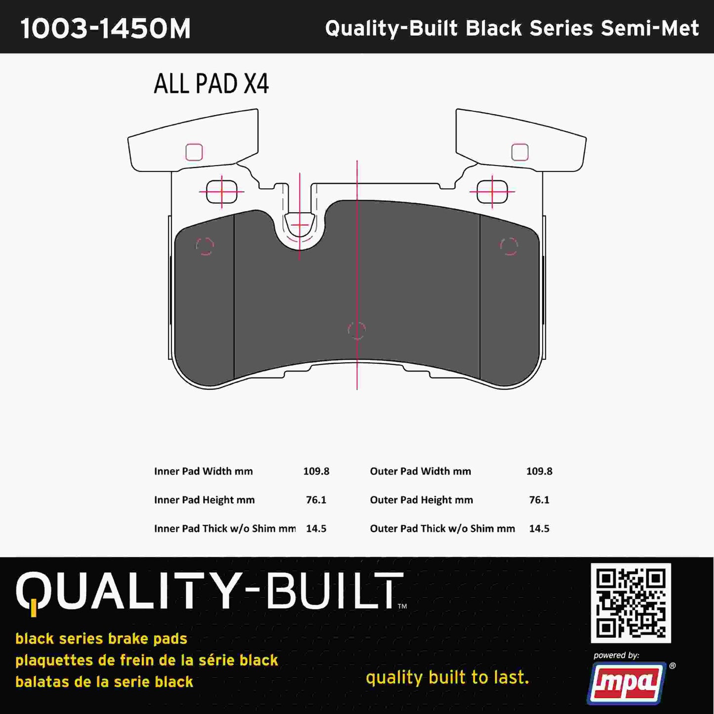 Quality-Built Black Series Semi-Metallic Brake Pads 1003-1450M