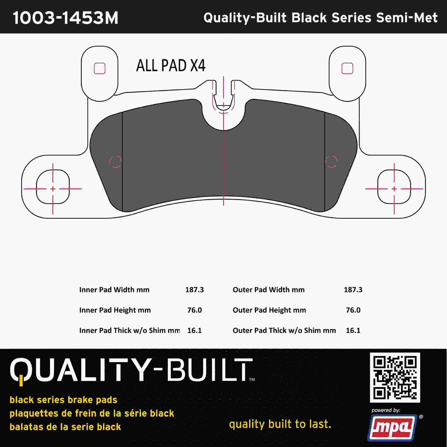 Quality-Built Black Series Semi-Metallic Brake Pads 1003-1453M
